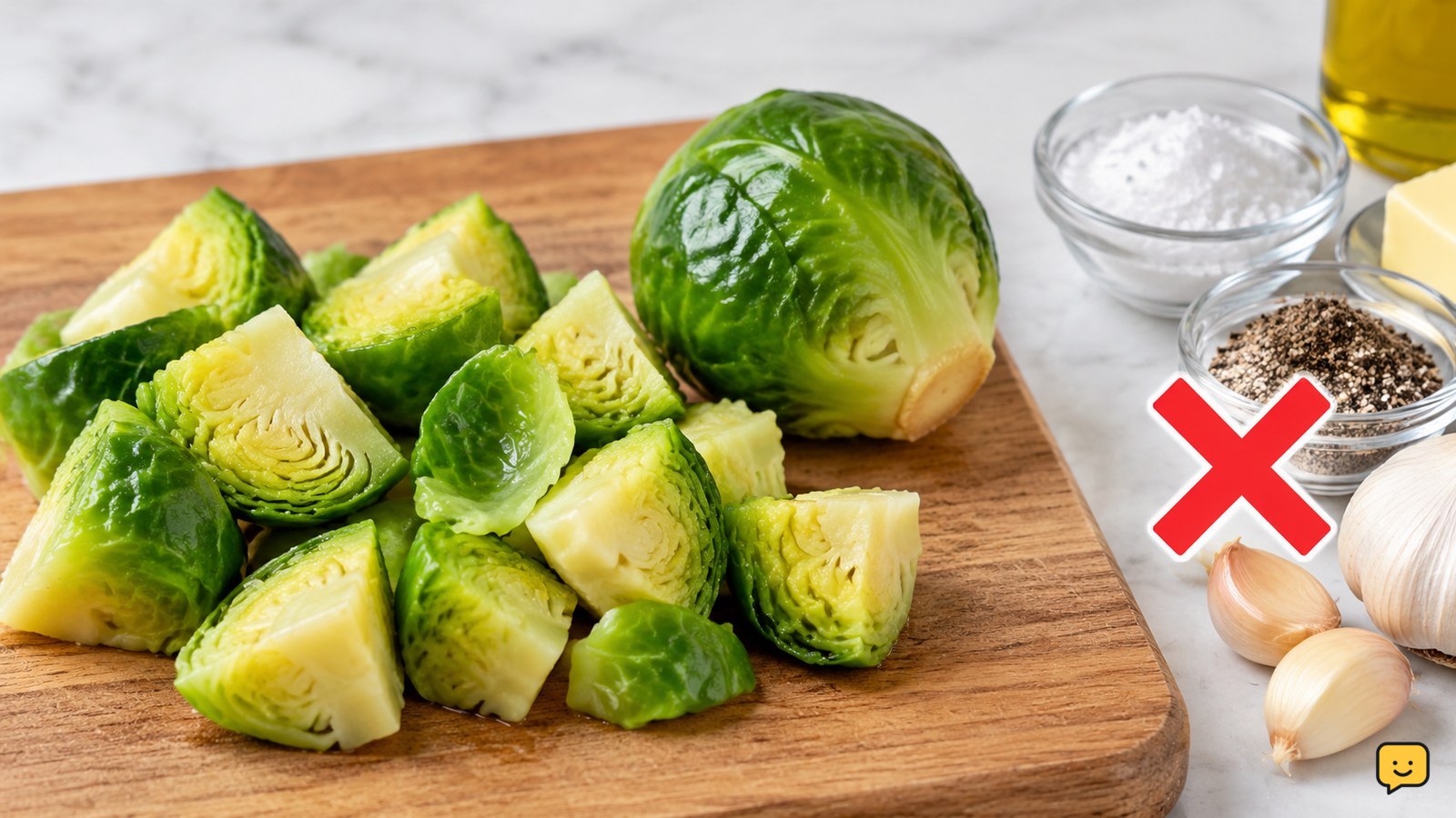 Plain cooked Brussels sprouts cut into small pieces for a dog