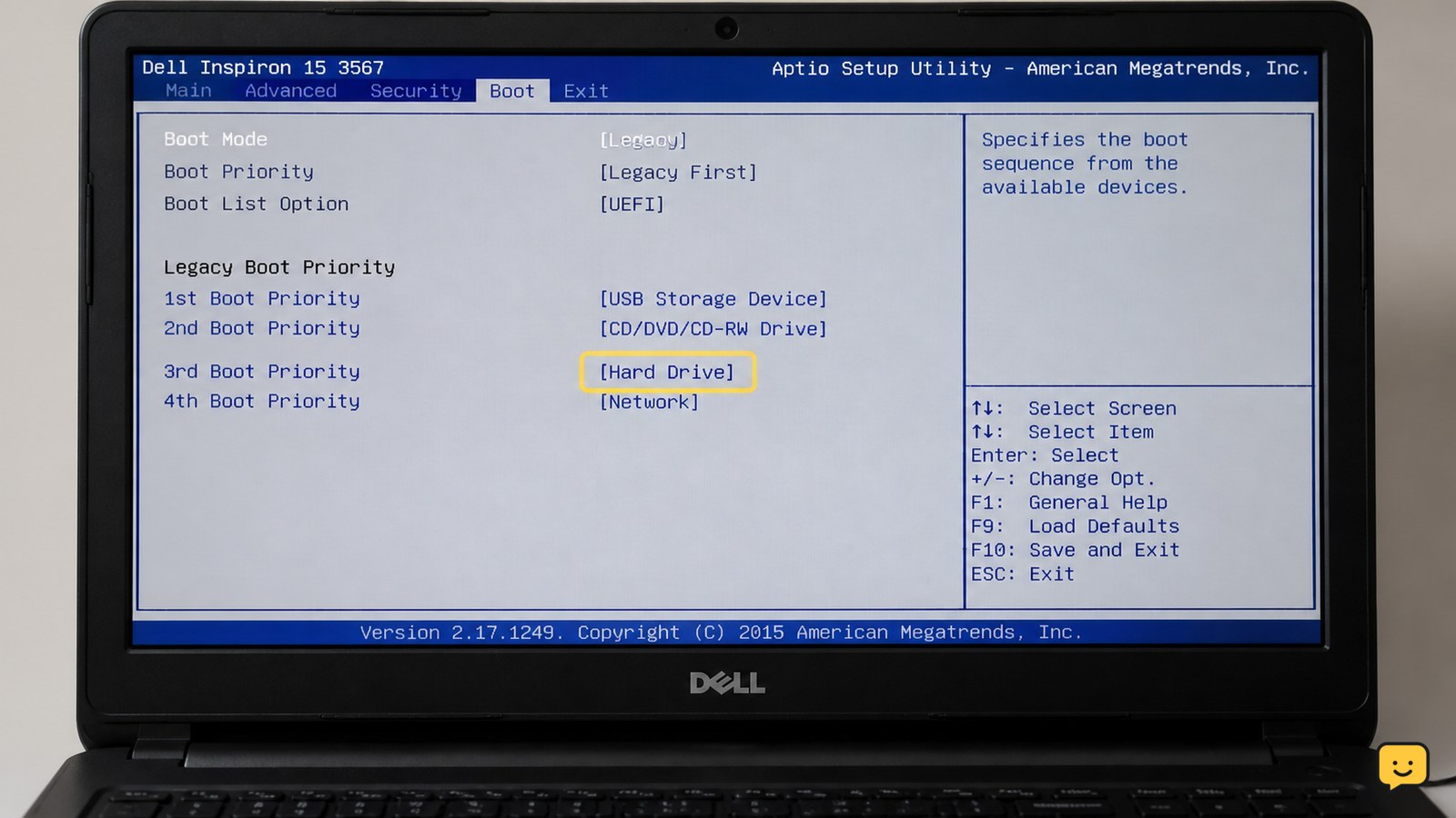 Dell laptop showing a hard drive not detected message during startup