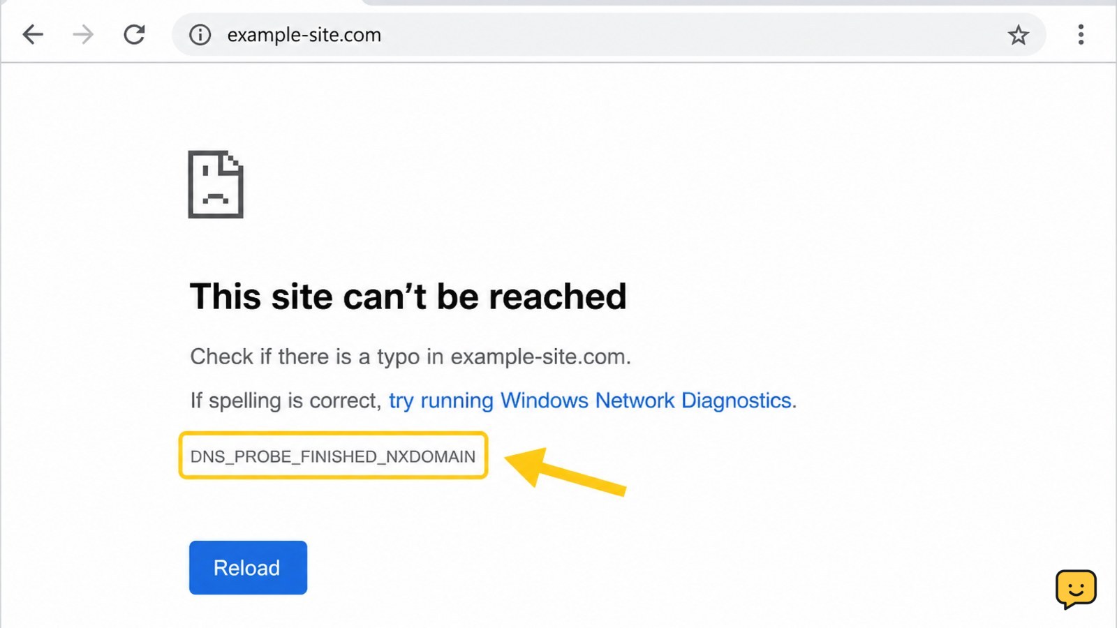 Annotated browser connection error page with the diagnostic error code highlighted