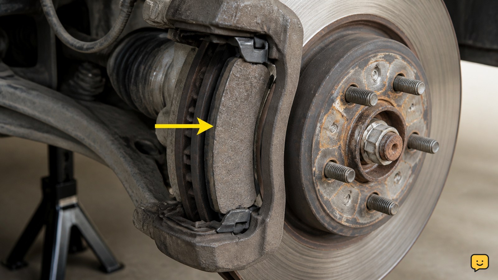 Brake pad edge and rotor visible after the wheel is removed