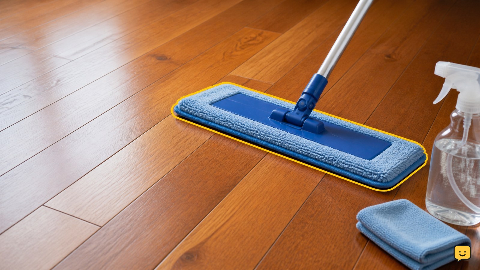 Finished hardwood floor being maintained with a microfiber dust mop and lightly damp cleaning tools