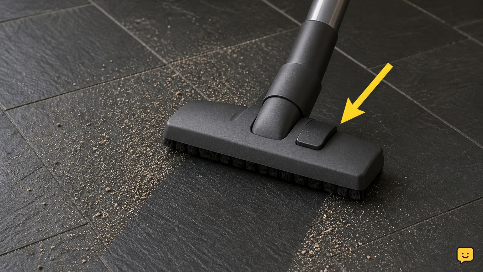 Soft hard-floor vacuum attachment removing grit from textured slate tile without a rotating brush