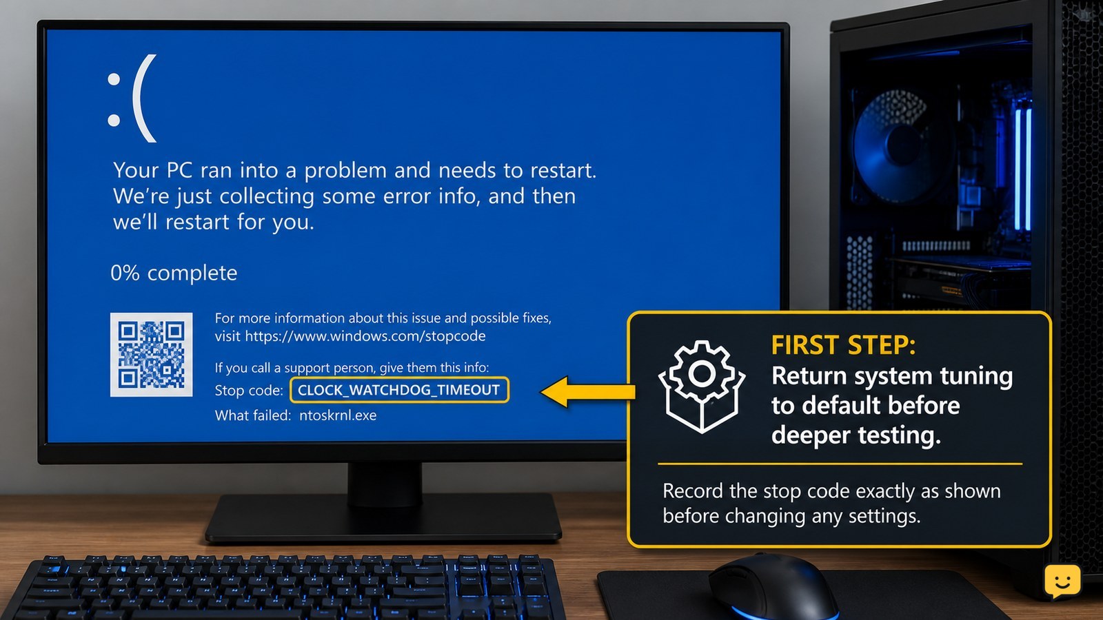 Windows blue screen displaying CLOCK_WATCHDOG_TIMEOUT and stop code 0x101