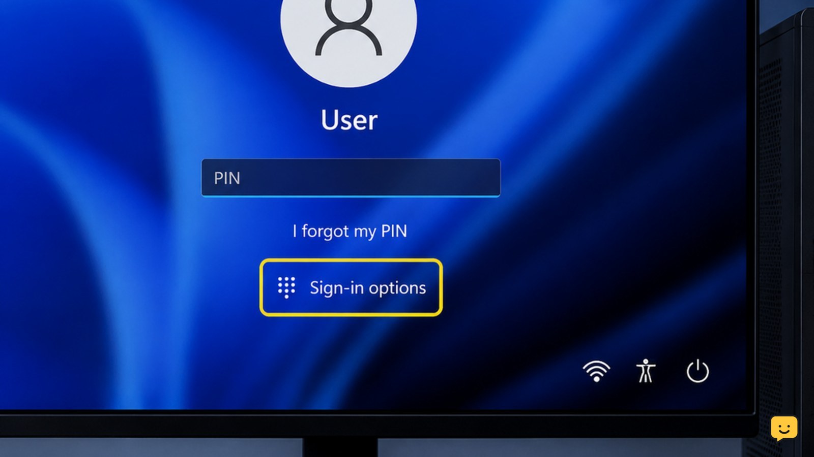 Windows sign-in screen showing a PIN field and Sign-in options