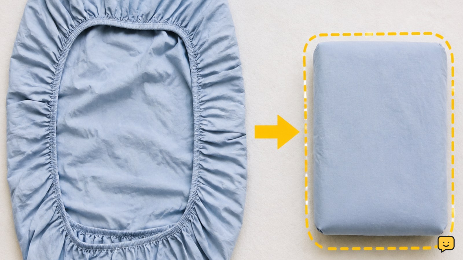 A clean fitted sheet folded into a compact rectangle with its elastic edges contained
