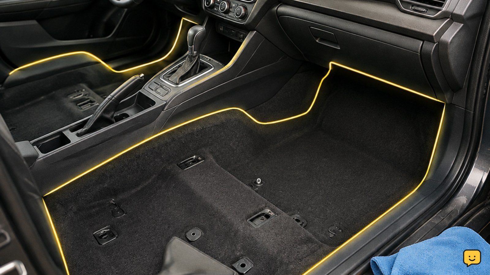 Clean and dry car interior prepared for odor removal and surface cleaning
