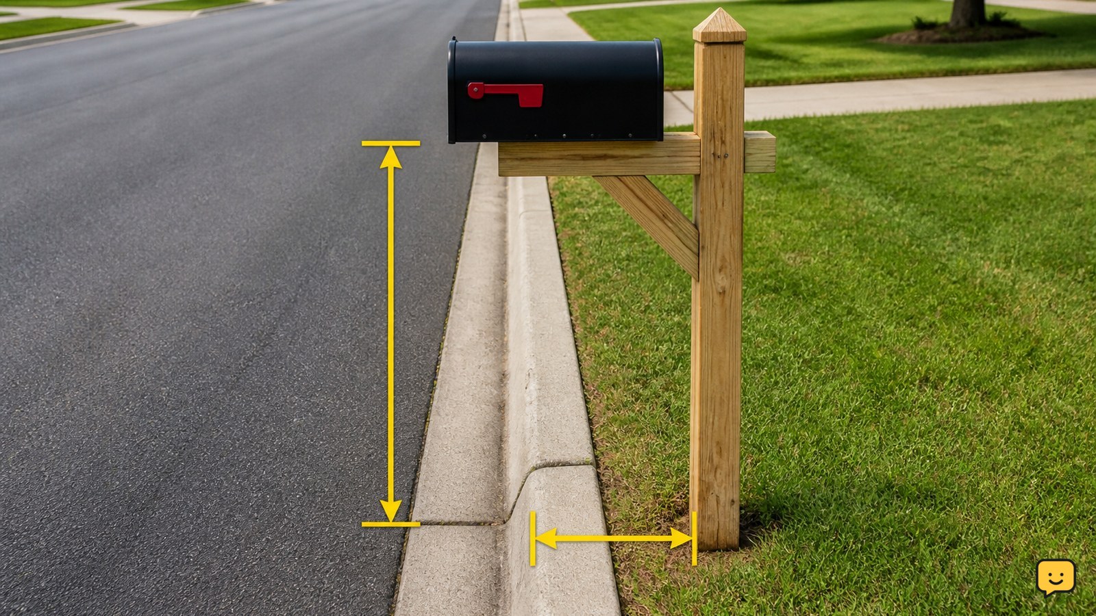 Curbside mailbox mounted on a straight post beside a curb