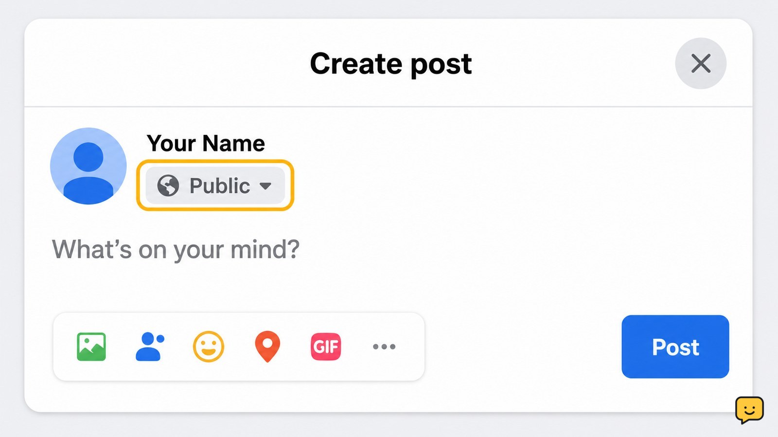 Facebook post composer with the audience selector set to Public