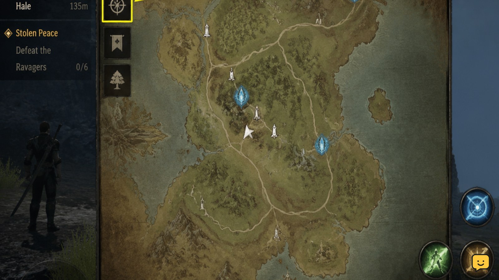 Dragon Sword Awakening Legacy world map open with explored regions and navigation markers visible