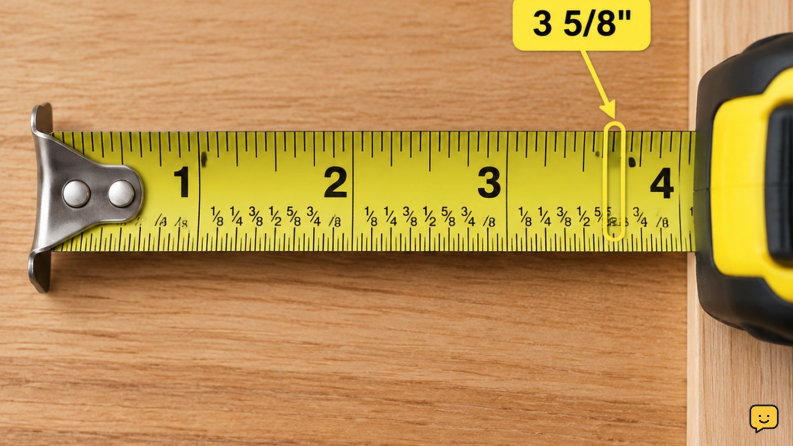 Imperial tape measure showing 3 5/8 inches at a marked endpoint
