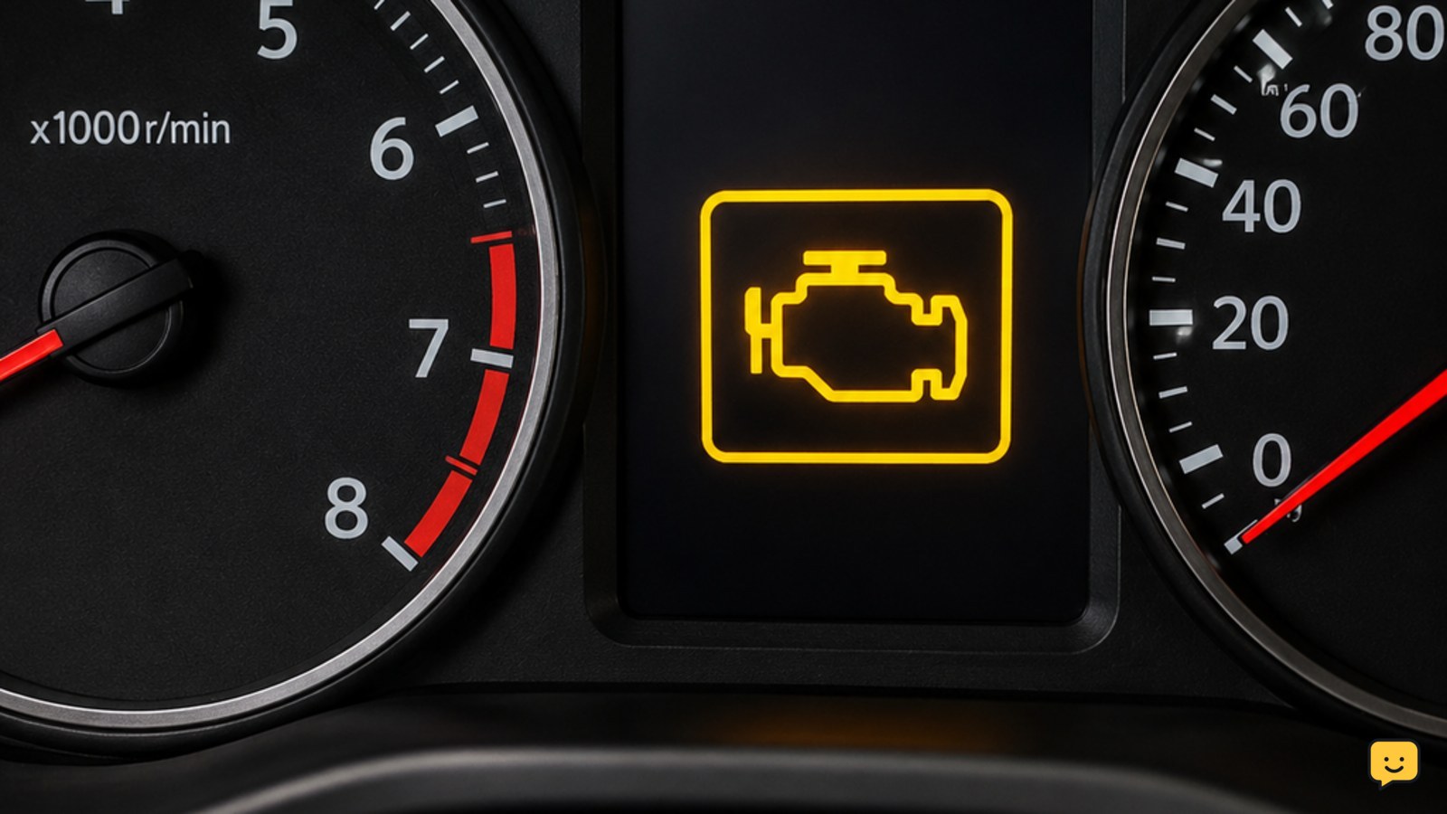 Check-engine warning illuminated on a vehicle instrument cluster