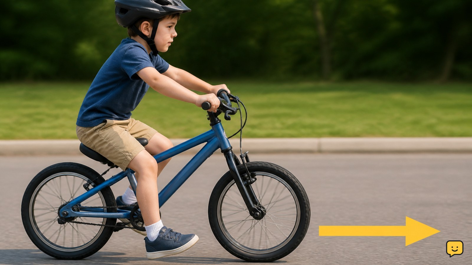 Beginner cyclist seated on a low bicycle seat with both feet ready to push and glide