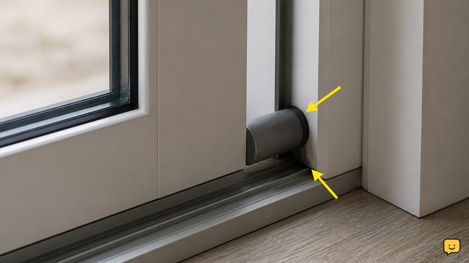 Security bar fitted between a sliding door panel and the frame in the lower track