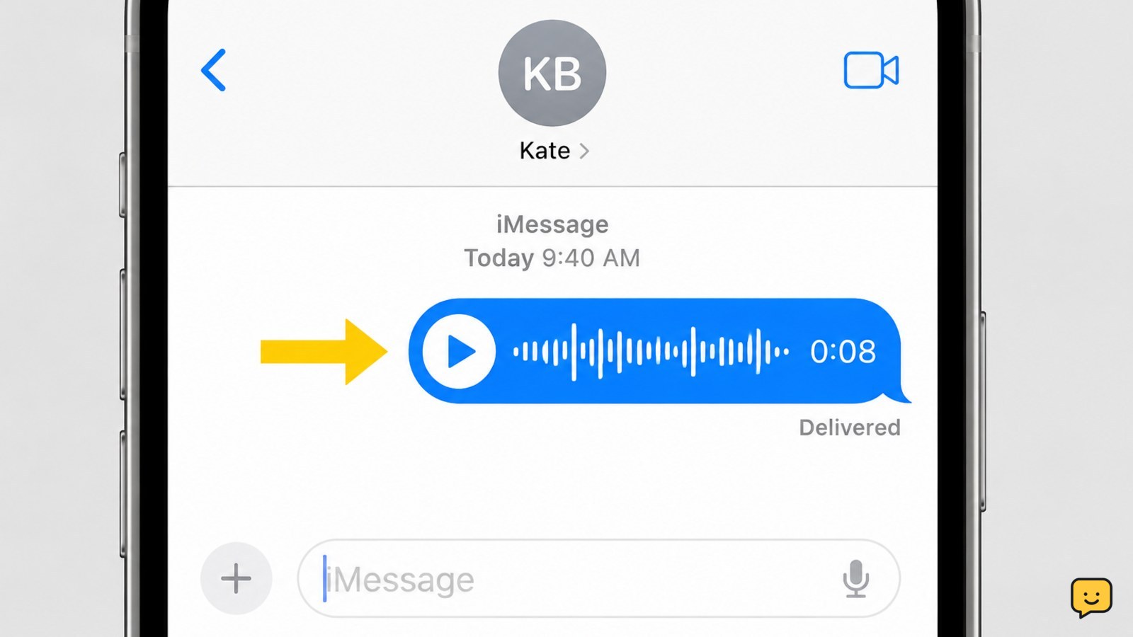 Sent playable audio message bubble with play button and recording duration in iPhone Messages