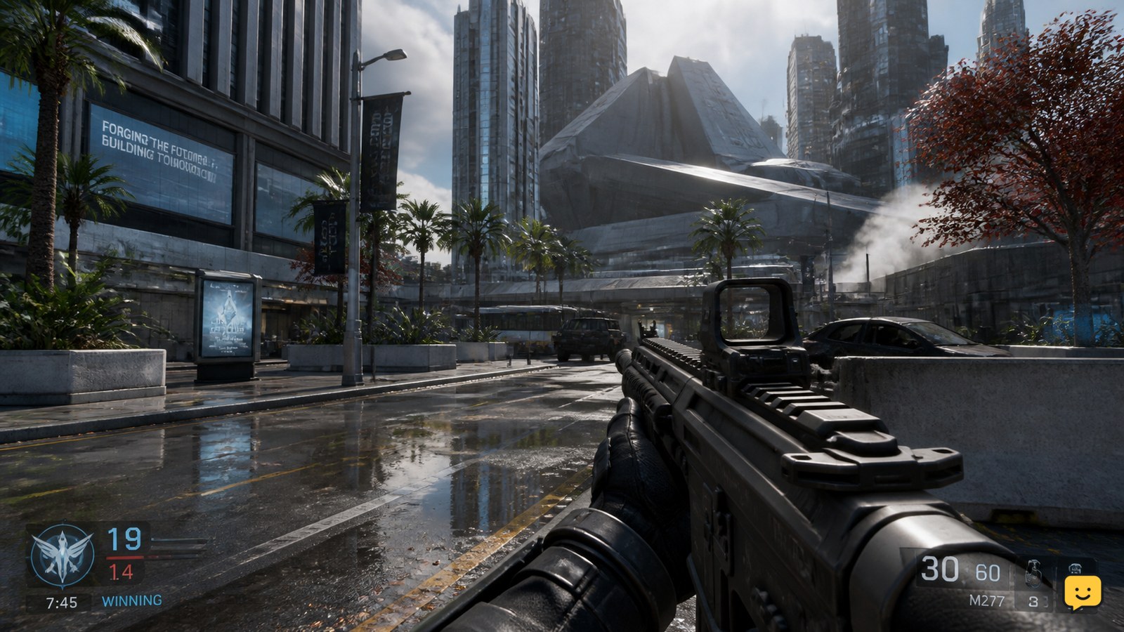 First-person Call of Duty Black Ops 7 gameplay with a clear weapon and sharp background