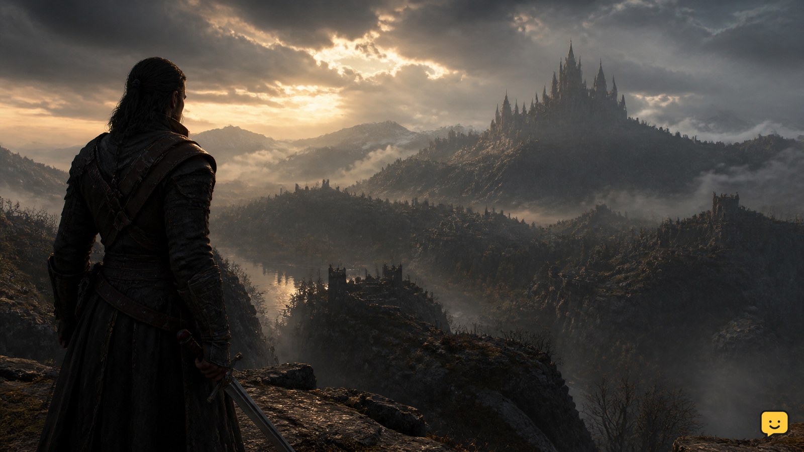 Dark fantasy landscape representing The Blood of Dawnwalker’s open-world setting