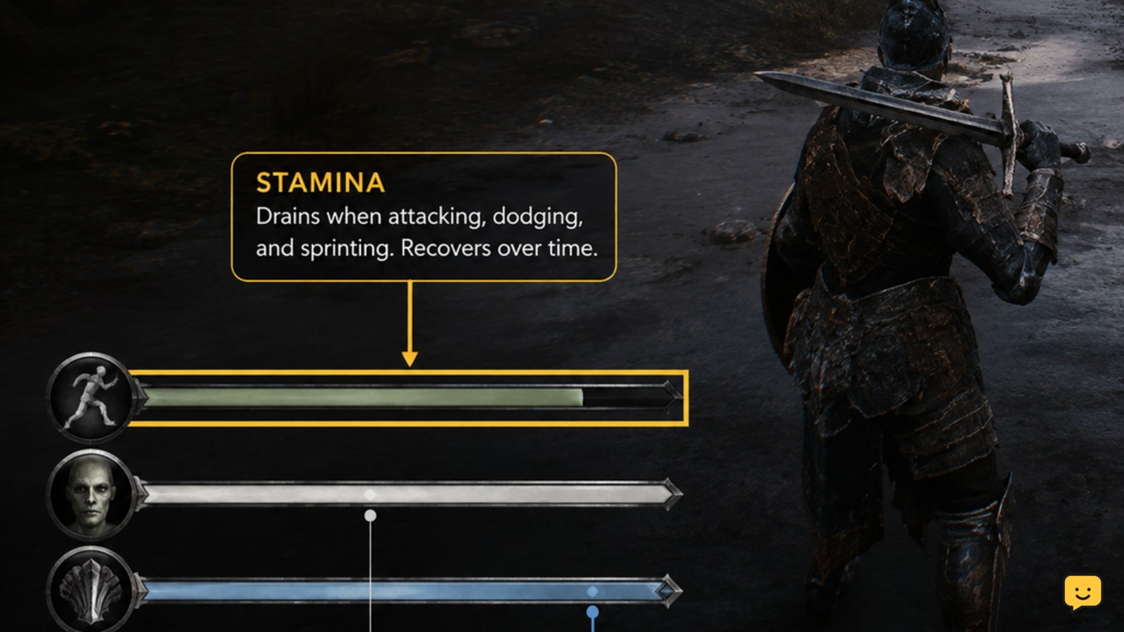 Mortal Shell II combat HUD showing separate stamina, Resolve, and Shell ability resources