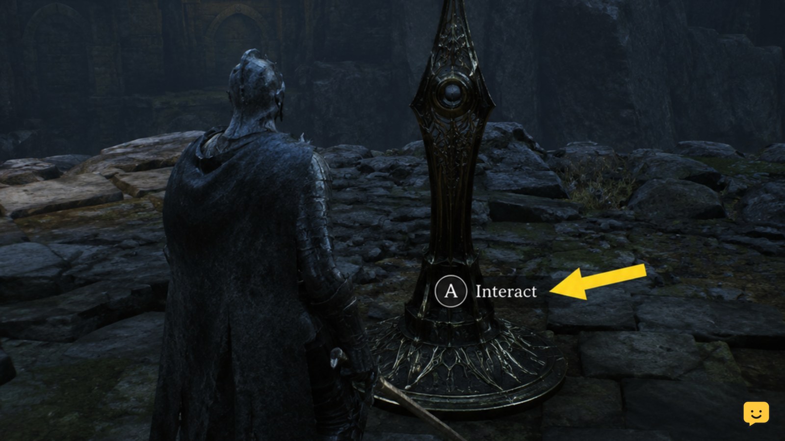 Mortal Shell II character interacting with a Beacon at a safe checkpoint