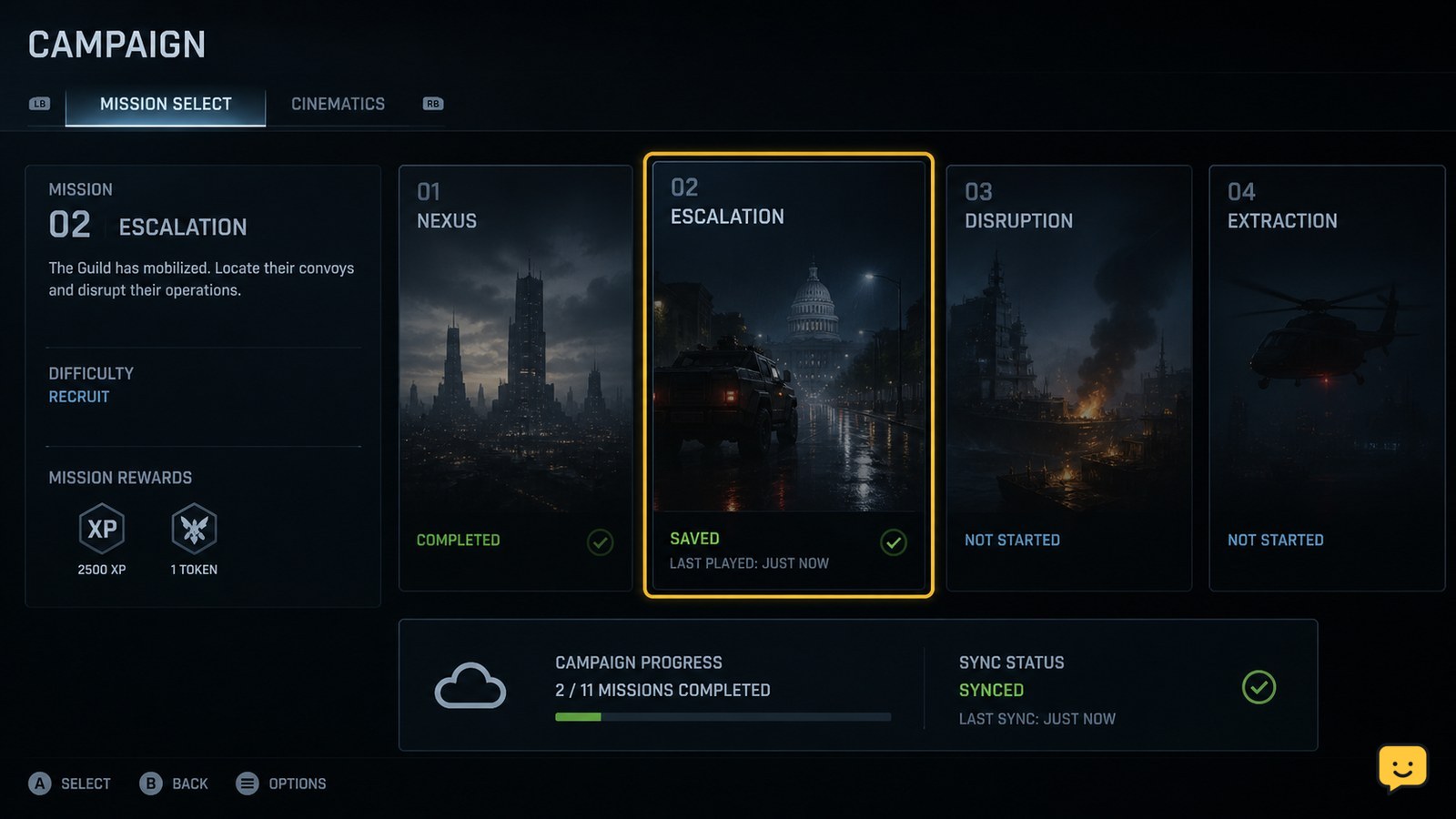Call of Duty Black Ops 7 campaign progression screen used to check whether mission progress was saved