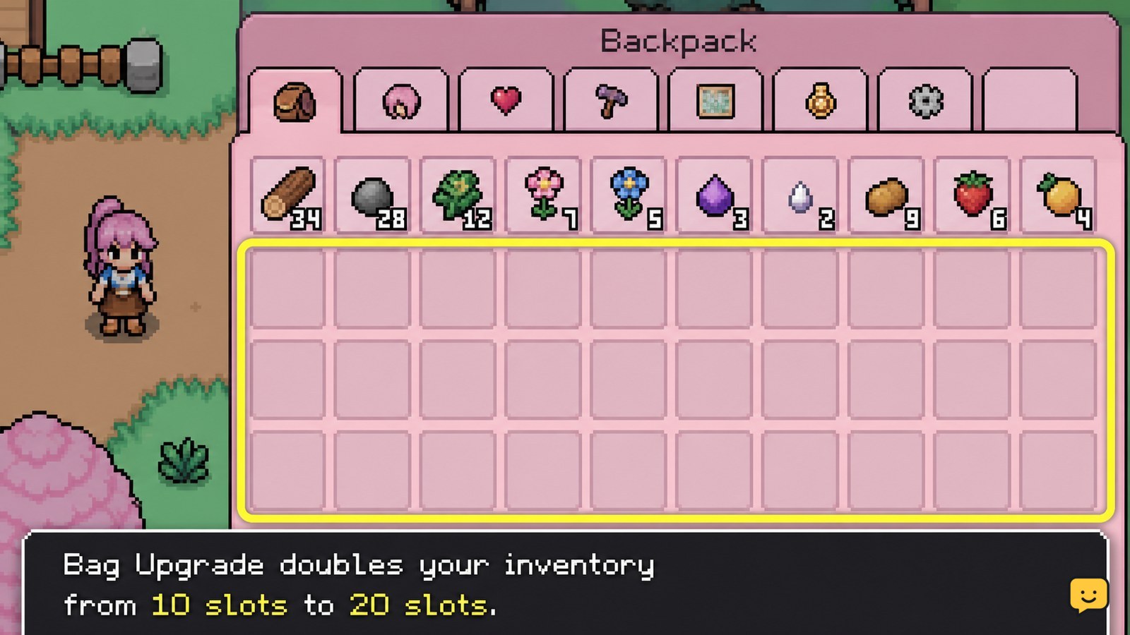 Fields of Mistria: Expand Backpack Size