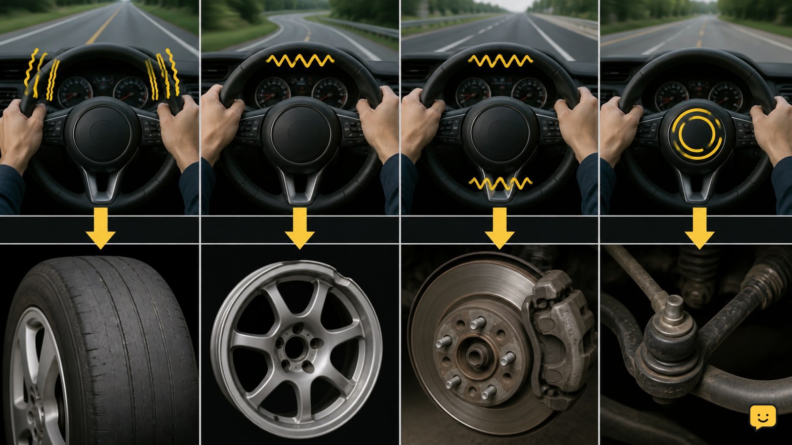steering wheel shakes while driving how to find the cause: Match the vibration pattern to the likely cause
