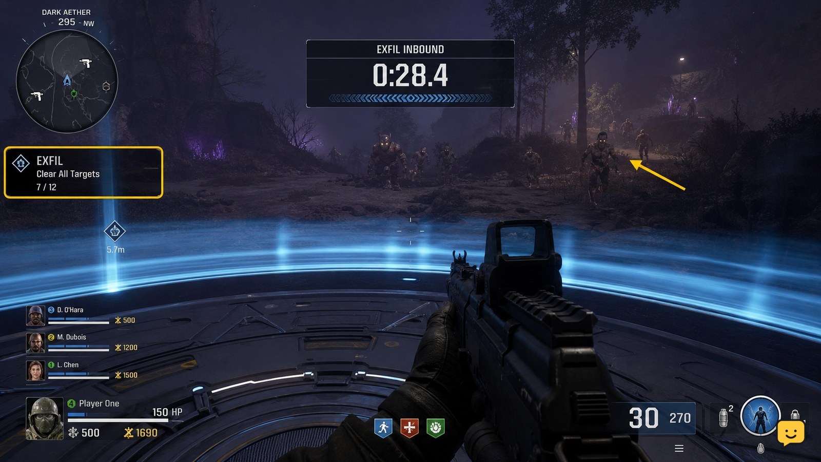 Black Ops 7 Zombies Exfil HUD showing an active countdown and unfinished objective