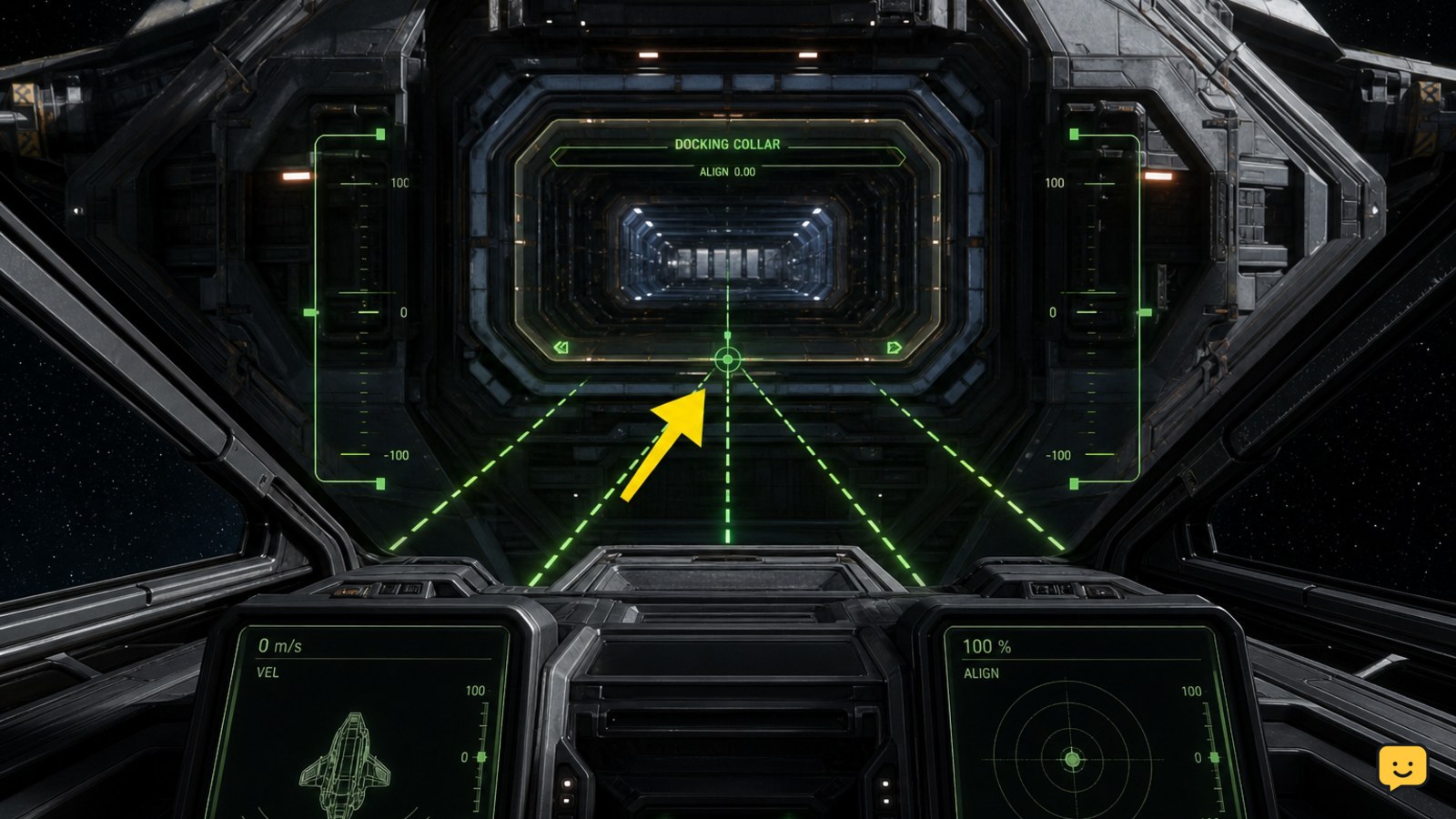 Star Citizen docking alignment guides turned green at a station port