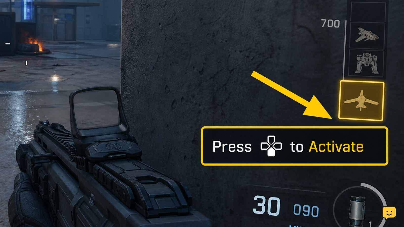Black Ops 7 scorestreak HUD with a ready icon and activation prompt highlighted