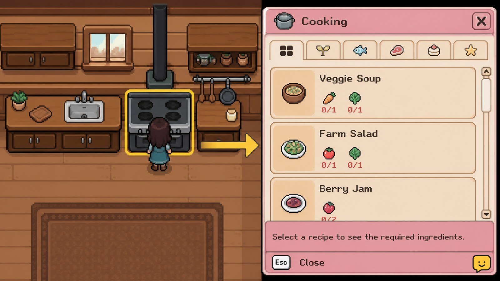 Fields of Mistria How to Cook Food: Use the Kitchen