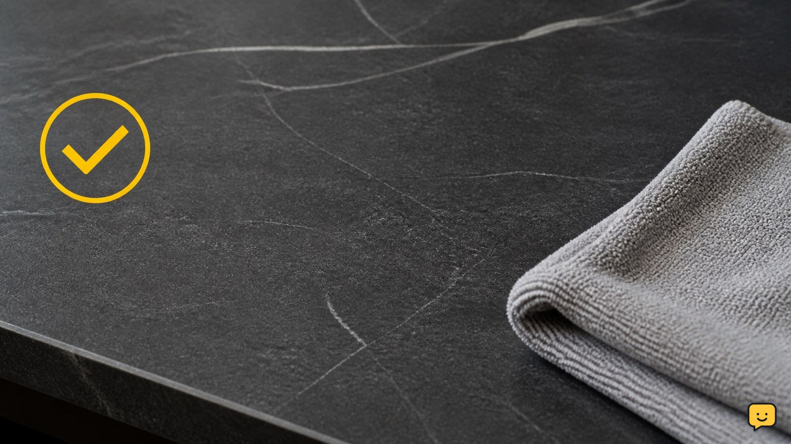 Dry soapstone countertop with an even finish and no visible soap film after cleaning